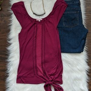 Anthropologie Lu Lu Lamé magenta shirt